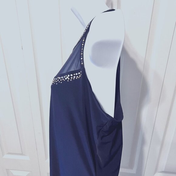 Cache-NWT-Navy Mesh/Gold/Silver Beaded Sleeveless Top-Sz. Medium-Fancy-Built Bra - Picture 6 of 13